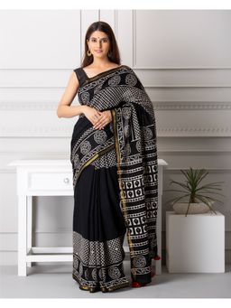 Mayurie - Alyssa Handblock Printed Mul-Mul Saree