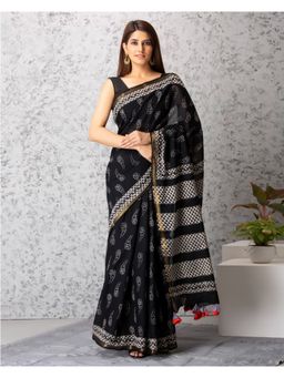 Mayurie - Diana Handblock Printed Mul-Mul Saree