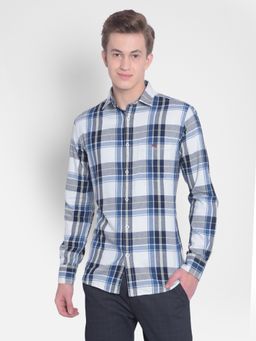 CRIMSOUNE CLUB - Men's Navy Blue Checked Shirt