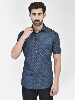 CRIMSOUNE CLUB - Men's Navy Blue Printed Shirt