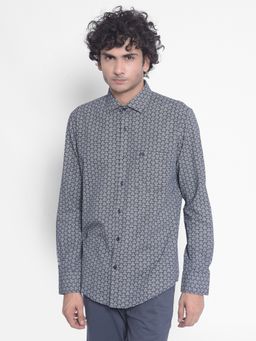 CRIMSOUNE CLUB - Men's Navy Blue Printed Shirt