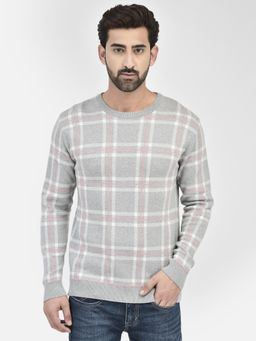 CRIMSOUNE CLUB - Men's Grey Melange Checked Sweater