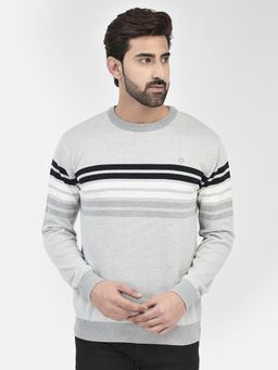CRIMSOUNE CLUB - Men's Grey Melange Stripes Sweater