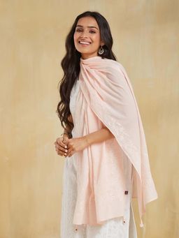 Fabindia - Pink Cotton Chikankari Stole