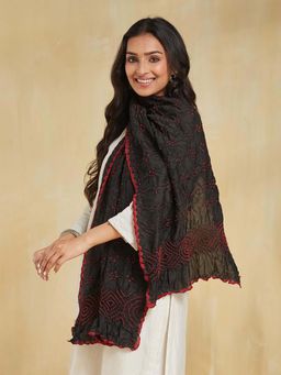 Fabindia - Black Viscose Blend Bandhani Stole