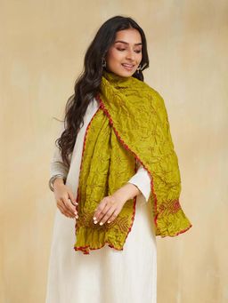 Fabindia - Green Viscose Blend Bandhani Stole