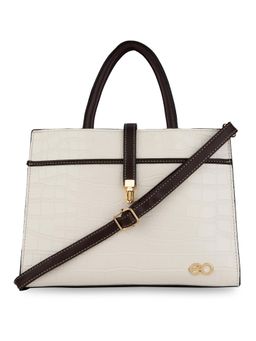E2O - Classic Textured White Handbag With Metal Detailing For Women's
