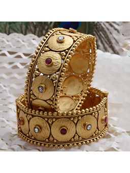 Karatcart - (Set Of 2) Antique Gold Plated Rajwadi Temple Bangles for Women