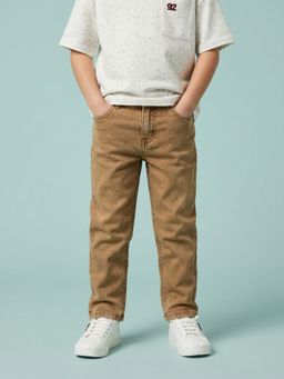 Nautinati - Boys Pure Cotton Brown Straight Fit Jeans