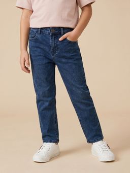 Nautinati - Boys Pure Cotton Navy Blue Wash Straight Fit Jeans