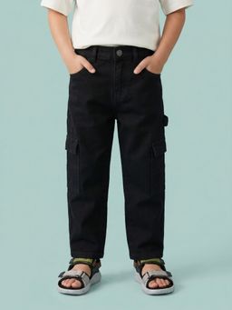 Nautinati - Boys Pure Cotton Black Loose Fit Cargo Jeans