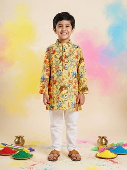 Nautinati - Boy's 100% Cotton Festive Floral Kurta With Pyjama