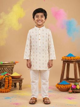 Nautinati - Boy's 100% Cotton Festive Style Pastel Tropical Print Kurta With Pyjama