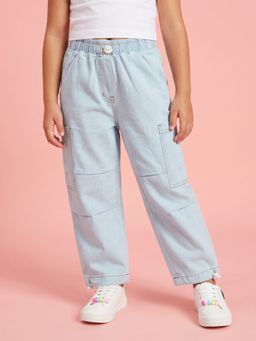 Nautinati - Girls' Solid Loose Fit Denim Cargo Jeans