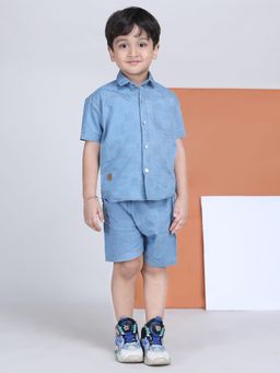 Polka Tots - Denim Half Sleeve Solid Shirt With Shorts