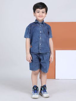 Polka Tots - Denim Half Sleeve Solid Shirt With Shorts