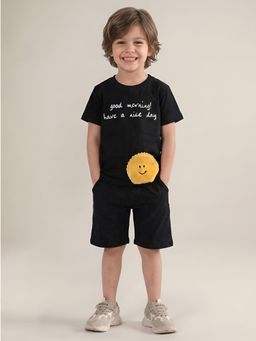 Polka Tots - Cotton Half Sleeve Typography T-Shirt With Shorts