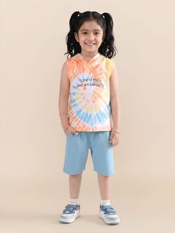 Polka Tots - Cotton Half Sleeve Tie Dye Print T-Shirt With Shorts