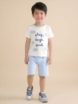 Polka Tots - Cotton Half Sleeve Typography Print T-Shirt With Shorts
