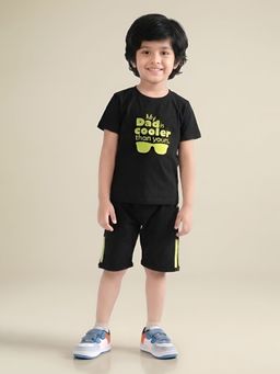 Polka Tots - Cotton Half Sleeve Typography T-Shirt With Shorts