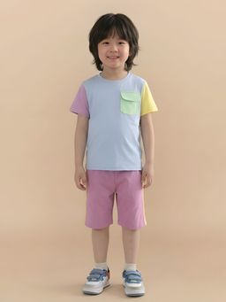 Polka Tots - Cotton Half Sleeve Colorblock T-Shirt With Shorts