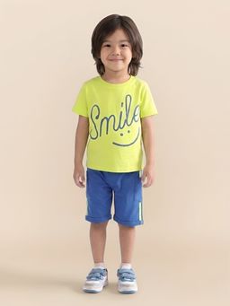 Polka Tots - Cotton Half Sleeve Typography T-Shirt With Shorts
