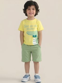 Polka Tots - Cotton Half Sleeve Printed T-Shirt With Shorts