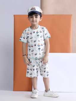 Polka Tots - Cotton Half Sleeve Tropical Print T-Shirt With Shorts
