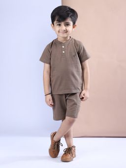 Polka Tots - Cotton Half Sleeve Solid T-Shirt With Shorts