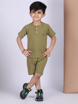 Polka Tots - Cotton Half Sleeve Solid T-Shirt With Shorts