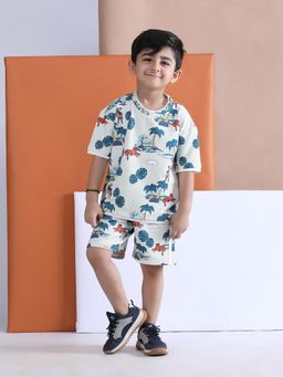 Polka Tots - Cotton Half Sleeve Tiger Print T-Shirt With Shorts