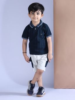Polka Tots - Cotton Half Sleeve Solid Polo T-Shirt With Shorts