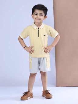 Polka Tots - Cotton Half Sleeve Solid Polo T-Shirt With Shorts