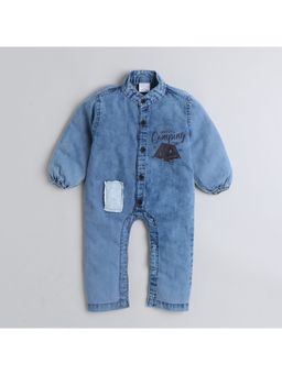 Polka Tots - Denim Full Sleeve Ship Patch Jumpsuit