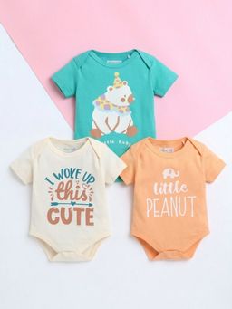 Polka Tots - Cotton Half Sleeve Printed Onesies (Pack of 3)