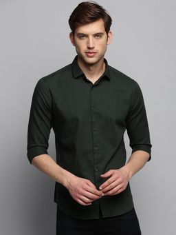 SHOWOFFFF - Mens Spread Collar Solid Olive Classic Shirt