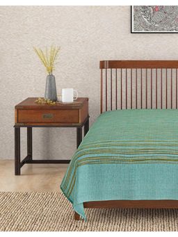 Fabindia - Teal Haiba Cotton Hand Woven Bed Cover (Single)