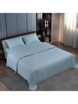 Synergized Cotton - Blue Solid Hotel Edition Cotton Super Bedsheet with 2 Pillow Covers (Super King)