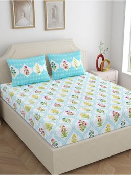 Home Ecstasy - 100% Cotton Bedsheet with 2 Pillow Covers Blue (Double)