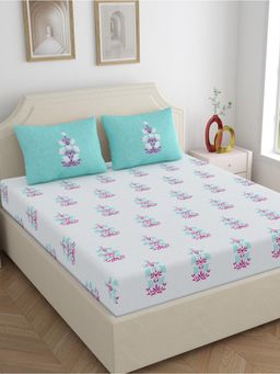 Home Ecstasy - 100% Cotton Bedsheet with 2 Pillow Covers Blue (Double)