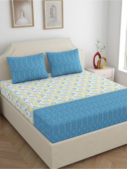 Home Ecstasy - 100% Cotton Bedsheet with 2 Pillow Covers Blue (Double)