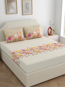 Home Ecstasy - 100% Cotton Bedsheet with 2 Pillow Covers Beige (Double)