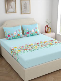 Home Ecstasy - 100% Cotton Bedsheet with 2 Pillow Covers Blue (Double)