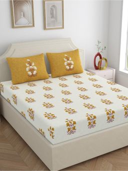 Home Ecstasy - 100% Cotton Bedsheet with 2 Pillow Covers Mustard (King)