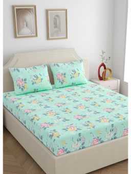 Home Ecstasy - 100% Cotton Bedsheet with 2 Pillow Covers Green (Double)