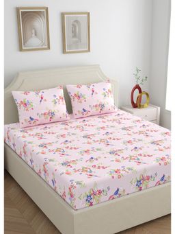 Home Ecstasy - 100% Cotton Bedsheet with 2 Pillow Covers Pink (Double)