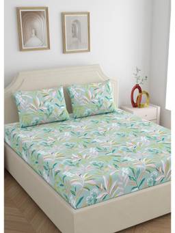 Home Ecstasy - 100% Cotton Bedsheet with 2 Pillow Covers Olive (Double)