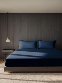 SANSAAR A D'DECOR BRAND LIVE CONSCIOUSLY - Prussian Blue 1 Bedsheet with 2 Pillow Covers (King)