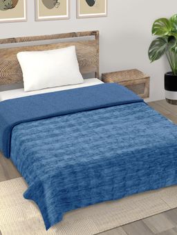 FABINALIV - Blue Striped Mild Winter 600 Gsm Woollen Bed Comforter (Single)