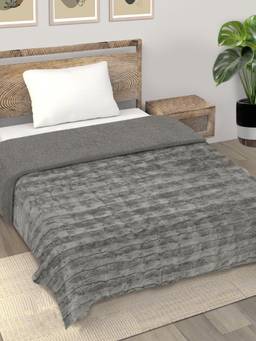 FABINALIV - Mouse Striped Mild Winter 600 Gsm Woollen Bed Comforter (Single)